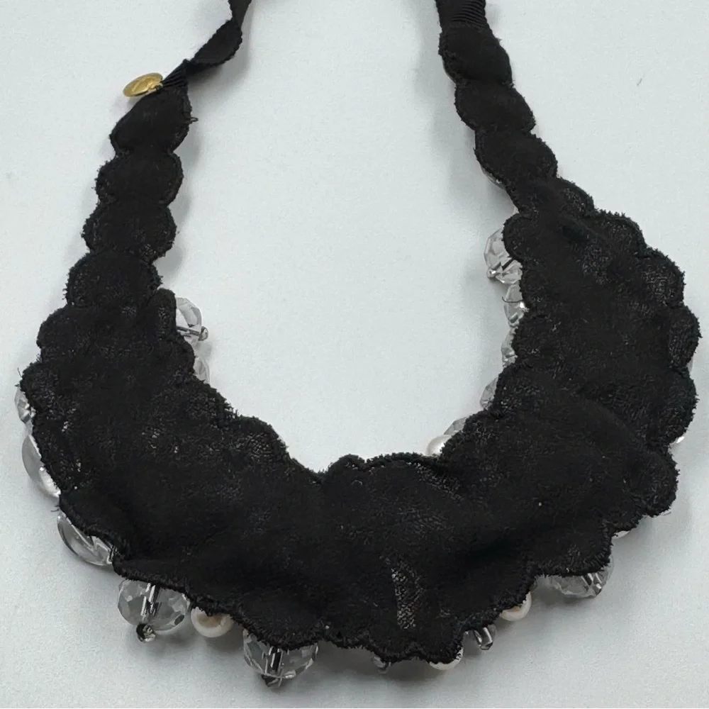 RK by Rajana Khan Swarovski Crystal and Simulated Pearl Bib Necklace Long 2010